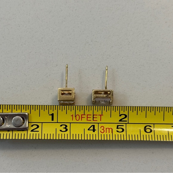Cubic Zirconia Rectangle Stud Gold Earrings - Picture 8 of 9